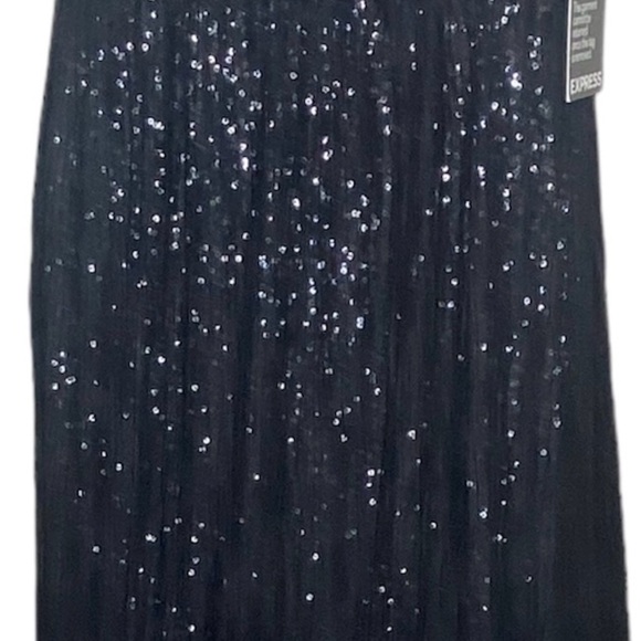 Express Women’s Strapless Sequined Dress 12 Black Silver Semi-Sheer Knee Length - Picture 11 of 14
